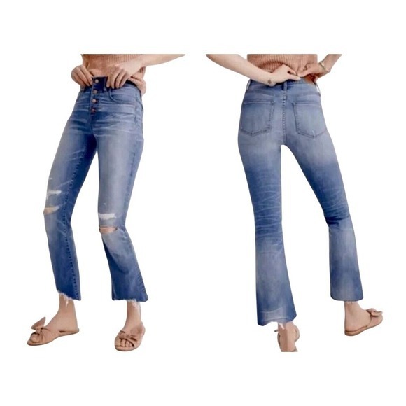 Madewell Women's Jeans Cali‎ Demi-Boot Distressed Button Fly High Rise Size 28 - Picture 1 of 14